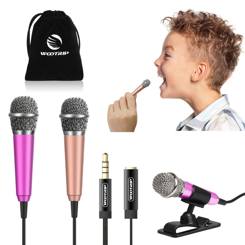 Wootrip [2PCS] Mini Microphone, Mini Karaoke Vocal and Recording Microphone Portable for iPhone ipad Laptop Android-Tiny Microphone Ideal for Kids (Rose Red and Gold) Rose Red and Gold