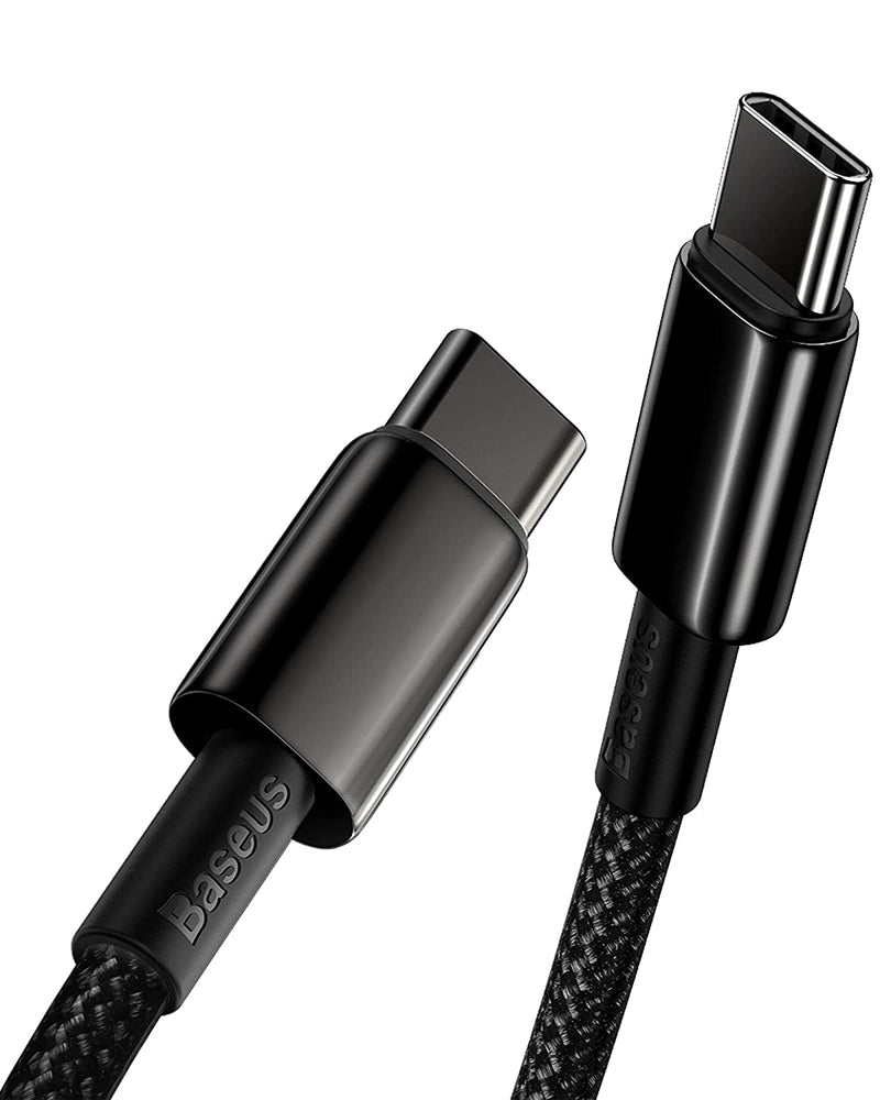 USB C Cable, Baseus 100W PD 5A QC 4.0 Fast Charging USB C to USB C Cable, Zinc Alloy Nylon Braided USB Type C Charger Cable for iPhone 15/Pro/Plus/Pro Max, MacBook, iPad Pro/Air/Mini, Samsung S23/S22+ 3.3ft Black