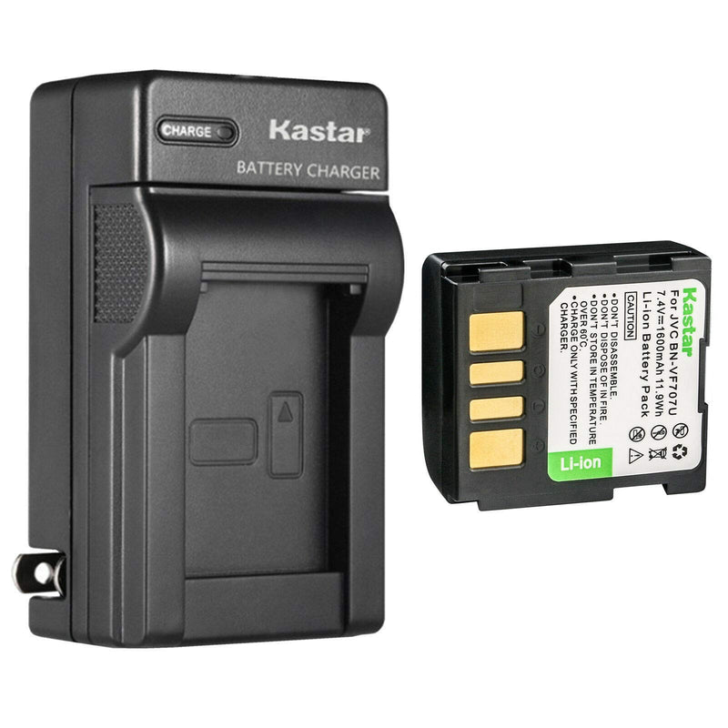 Kastar 1-Pack BN-VF707U Battery and AC Wall Charger Replacement for JVC BN-VF707U BN-VF707UE BN-VF707US BN-VF714U BN-VF714UE BN-VF714US BN-VF733U BN-VF733UE BN-VF733US Battery, AA-VF7 AA-VF7U Charger 1 Charger + 1 Battery