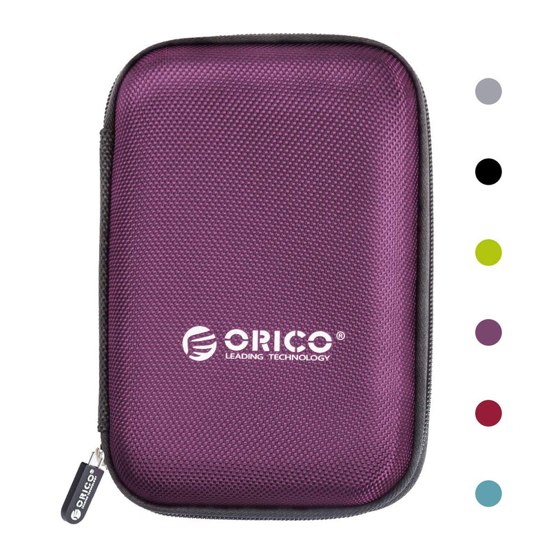 ORICO Hard Drive Case 2.5 inch External Drive Storage Carrying Bag Waterproof Shockproof with Inner Size 5.5x3.5x1.0inch for Organizing HDD and Electronic Accessories, Purple(PHD-25)