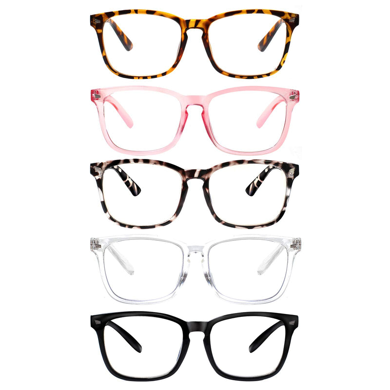 VIDEBLA 5 Pack Blue Light Blocking Reading Glasses,Spring Hinge Readers for Women Men,Anti UV Ray Filter Nerd Eyeglasses Mix 1.5 x
