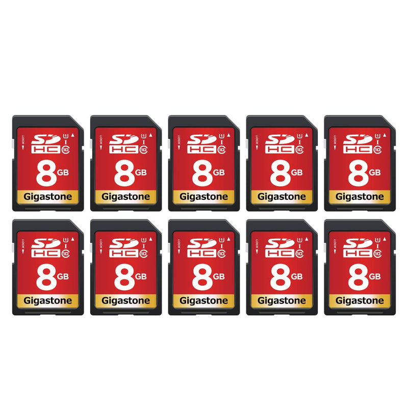 Gigastone 8GB 10-Pack SD Card UHS-I U1 Class 10 SDHC Memory Card Full HD Video Canon Nikon Sony Pentax Kodak Olympus Panasonic Digital Camera, with 10 Mini Cases SD 8GB U1 10-Pack