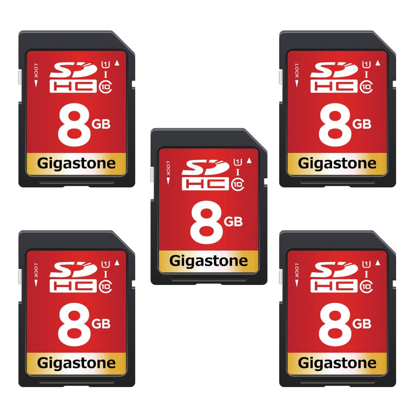 Gigastone 8GB 5-Pack SD Card UHS-I U1 Class 10 SDHC Memory Card Full HD Video Canon Nikon Sony Pentax Kodak Olympus Panasonic Digital Camera, with 5 Mini Cases SD 8GB U1 5-Pack