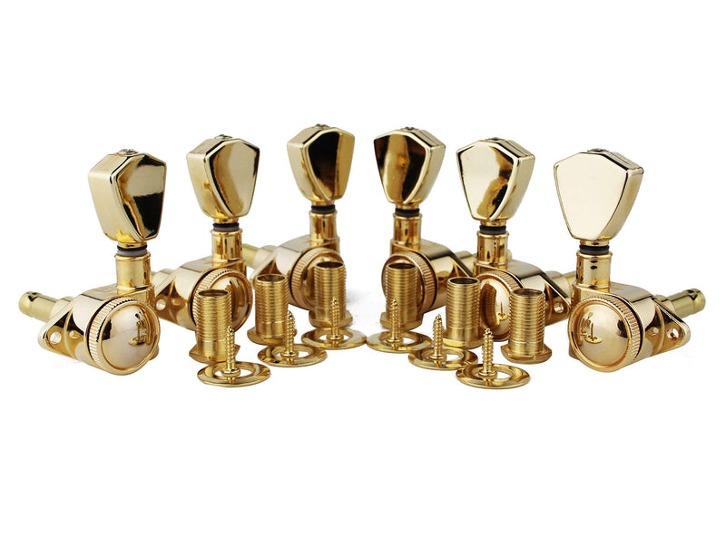 Guyker Guitar Locking Tuners (3L + 3R Handed) - 1:21 Models Rear Lock String Tuning Key Pegs Machine Head with Trapezium Handle Replacement for Electric, Folk or Acoustic Guitars - Gold Golden