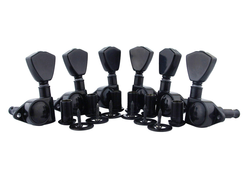 [AUSTRALIA] - Guyker Guitar Machine Heads (3L + 3R Handed) - 1:21 Sealed Tuners Tuning Key Pegs with Trapezium Handle Replacement for Electric, Folk or Acoustic Guitars - Black, GK-104B 