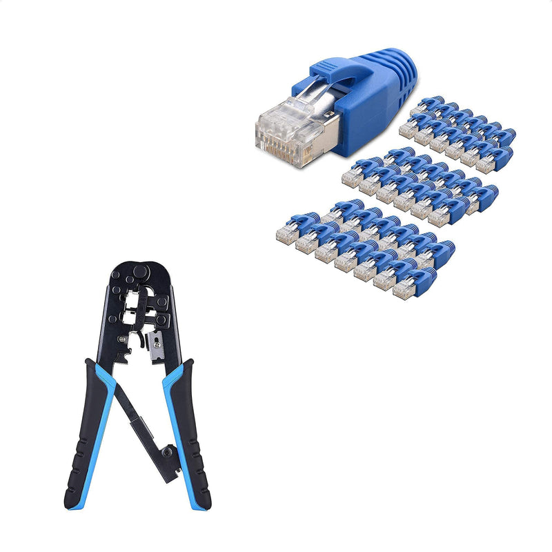 Cable Matters 50-Pack RJ45 Shielded Modular Plugs with Strain Relief Boots & Modular RJ45 Crimp Tool (Ethernet Crimper)