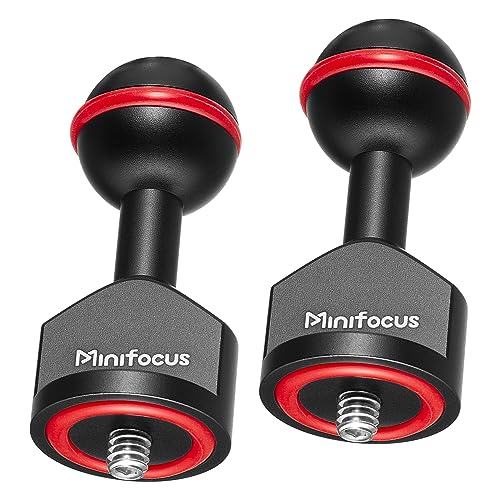 MINIFOCUS 2Pcs 1'' Ball Adapter to 1/4"-20 Screw, Universal Ball Joint Bracket with 1/4" Screw Base Adapter for Underwater Camera Arm Tray Diving Photography System