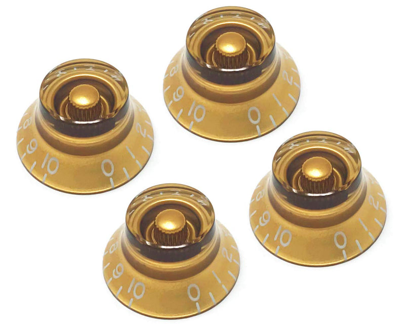 [AUSTRALIA] - Gold Top Hat Bell Knobs compatible with Gibson Les Paul Electric Guitar (Set of 4) Fits 24 Fine-Spline USA (Imperial) Split Shaft Pots Recessed RB24US-GLD4 Gold 