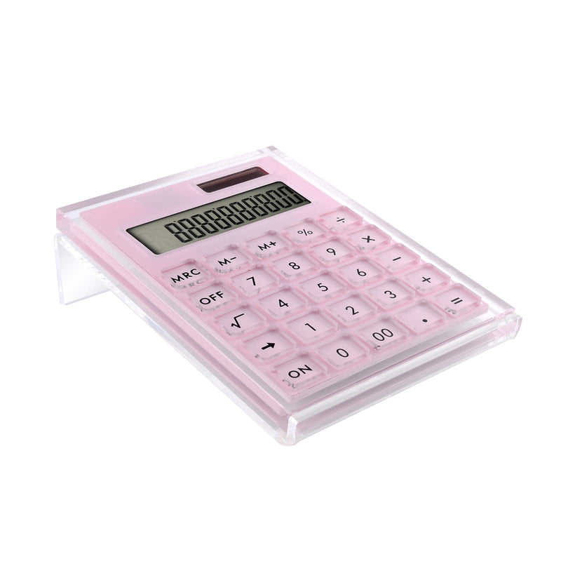 Acrylic Calculator with Stand, Battery and Solar Hybrid Powered Basic Calculator 12-Digit LCD Display,Home Office Desktop Accessories(Pink) Pink