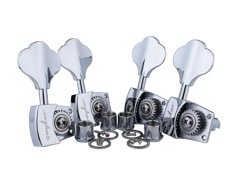 Guyker Bass Tuners (4 for Right) - 1:26 Ratio Open Gear Tuning Key Pegs Machine Head Replacement for Electric Jazz Guitar Bass or Precision Instruments - Chrome 4R + 0L
