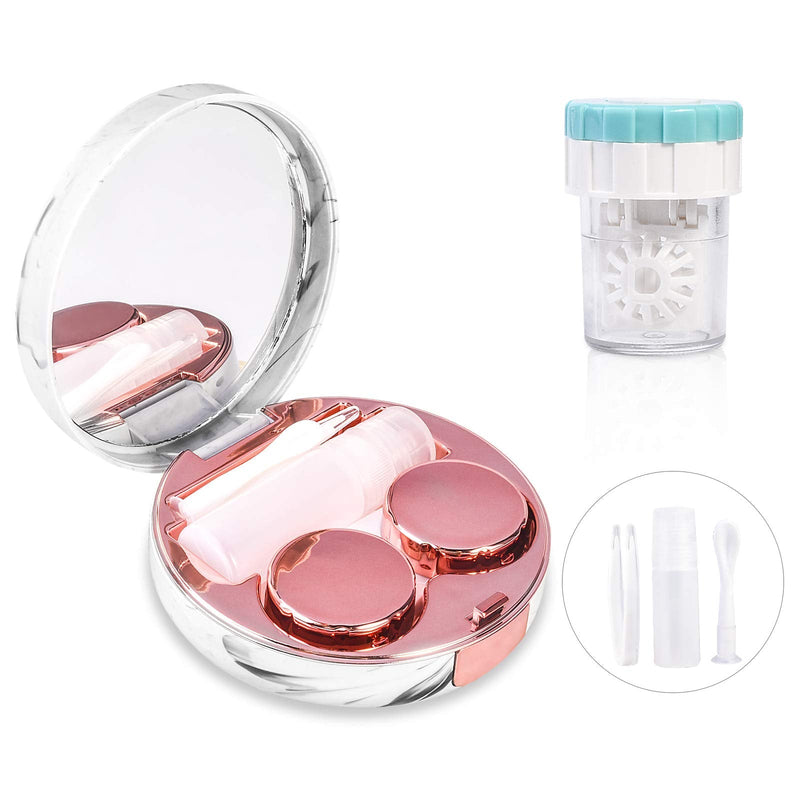 [AUSTRALIA] - Contact Lens Travel Kit with Cleaner Washer, Portable Contact Box with Mirror Tweezers Remover Tool Solution Bottle for Daily Outdoor Rose Gold 