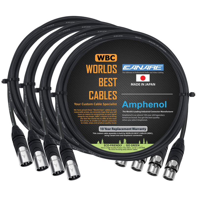[AUSTRALIA] - WORLDS BEST CABLES 4 Units - 3 Foot - Canare L-4E6S, Star Quad Balanced Male to Female Microphone Cables with Amphenol AX3M & AX3F Silver XLR Connectors - Custom Made 