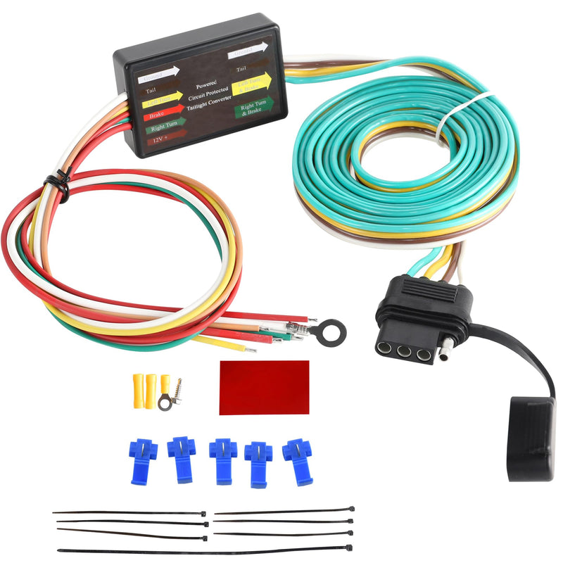 Oyviny LED Compatible Powered 3-to-2-Wire Splice-in Trailer Tail Light Converter with 4 Wire Flat Extension, 6-Wire System to 4-Wire System Trailer Light Converter Pure Copper Wire