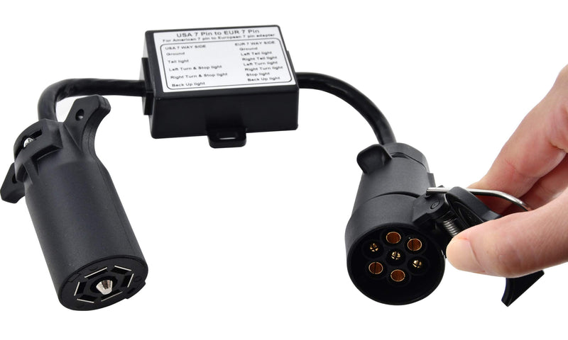 [AUSTRALIA] - Oyviny USA to EU Trailer Light Converter US Vehicle 7-Way Blade Socket Adapter to European Trailer 7-Pin Round Connector Plug and Play Trailer Converter Waterproof (Color:Black) 