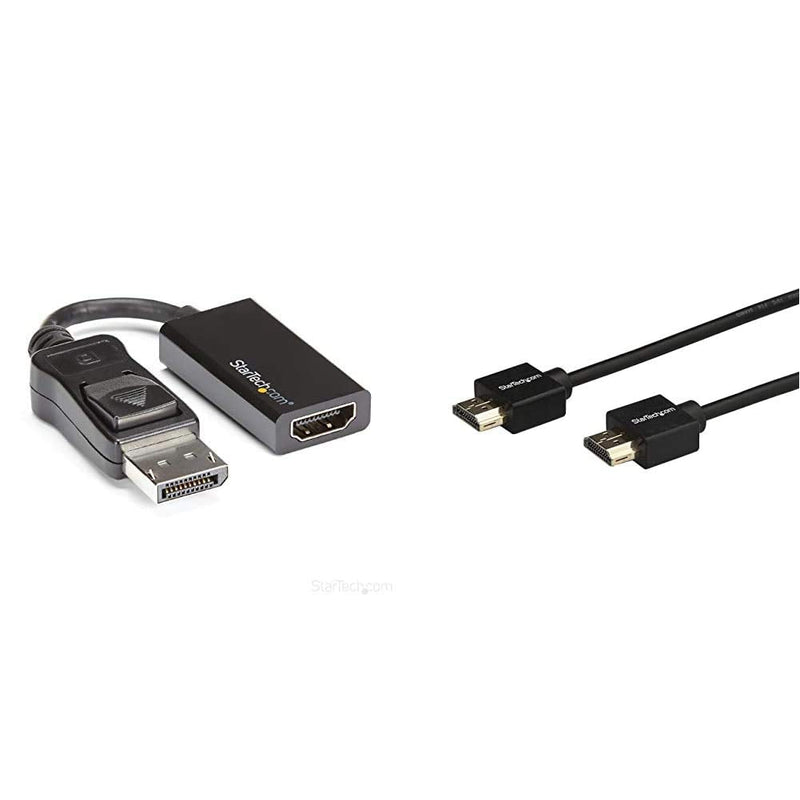 StarTech.com 1x DisplayPort to HDMI Adapter - 4K 60Hz Video Converter (DP2HD4K60S) Bundle with 1x High Speed HDMI 2.0 Cable - 2m / 6 ft - 4K (HDMM2MLP)