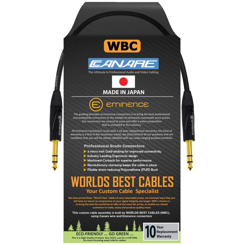 WORLDS BEST CABLES 6 Inch - Canare L-4E6S, Star Quad Balanced TRS Patch Cable with Eminence Gold E502 TRS Stereo Plugs - Custom Made