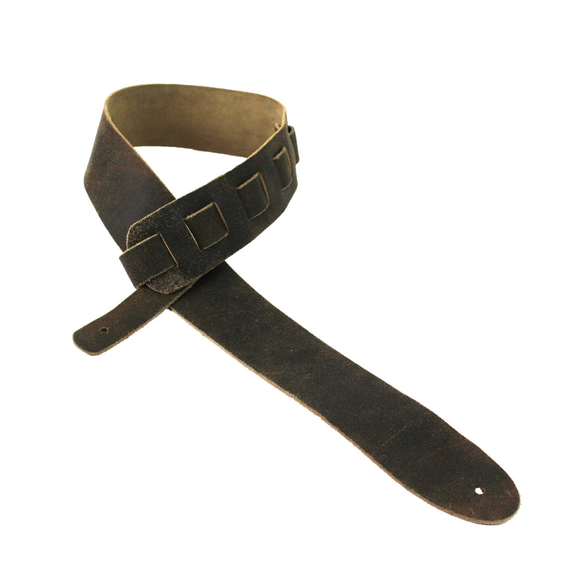[AUSTRALIA] - Walker And Williams STR-09 Distressed "Weathered" Black Olive Top Grain Premium Italian Leather Guitar Strap For Acoustic, Electric, And Bass Guitars 