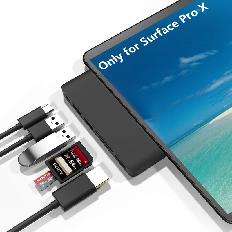 Surface Pro X Hub Docking Station, 6-in-2 Microsoft Surface Pro X Accessories with 4K HDMI + USB C Audio & Data Transfer Port + 2 USB 3.0 +SD/TF Card Reader for Microsoft Surface Pro X