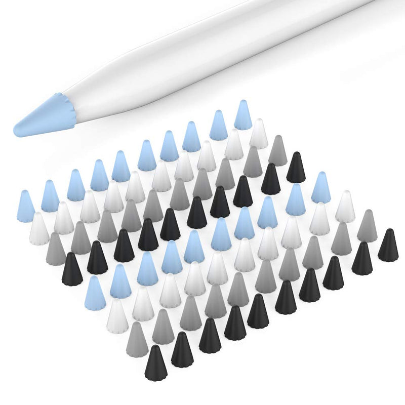 Delidigi 80 Pack Tips Cover for Apple Pencil 2nd Generation and 1st Gen Silicone Nibs Caps Writing Protection Accessories (Blue,Black,Grey,White,80Pack) Blue,Black,Grey,White