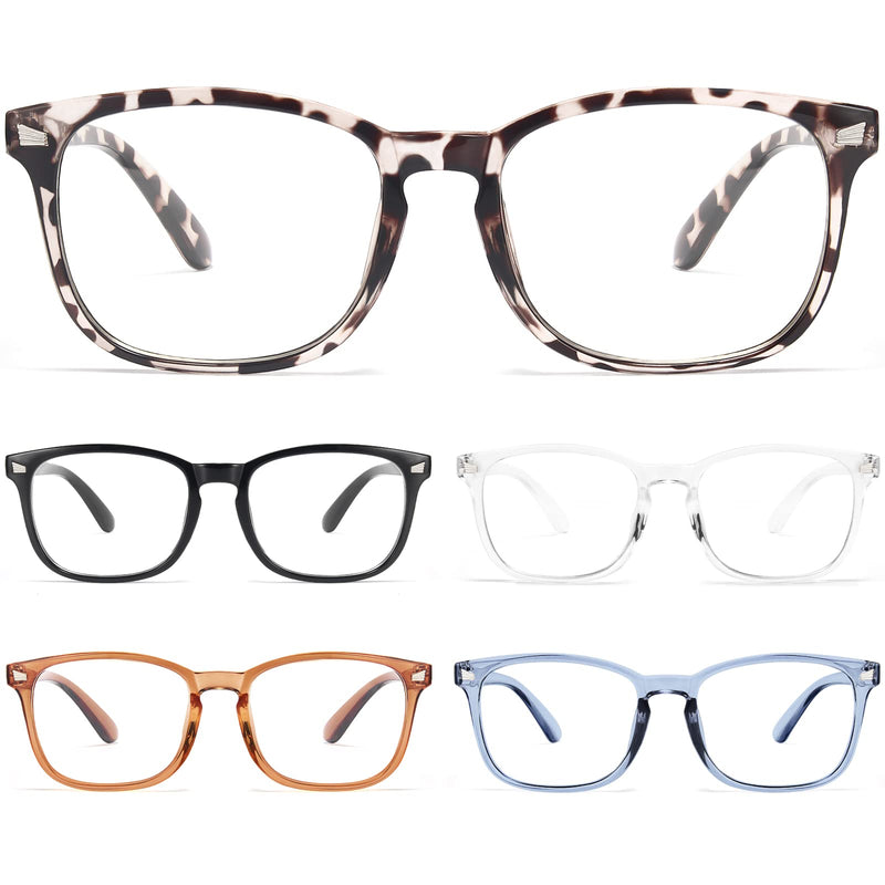 BLS 5 Pack Reading Glasses Blue Light Blocking, Fashion Square Computer Readers Anti Glare/Eye Strain Blockers Eyeglasses 5 Pack Mix 1.5 x