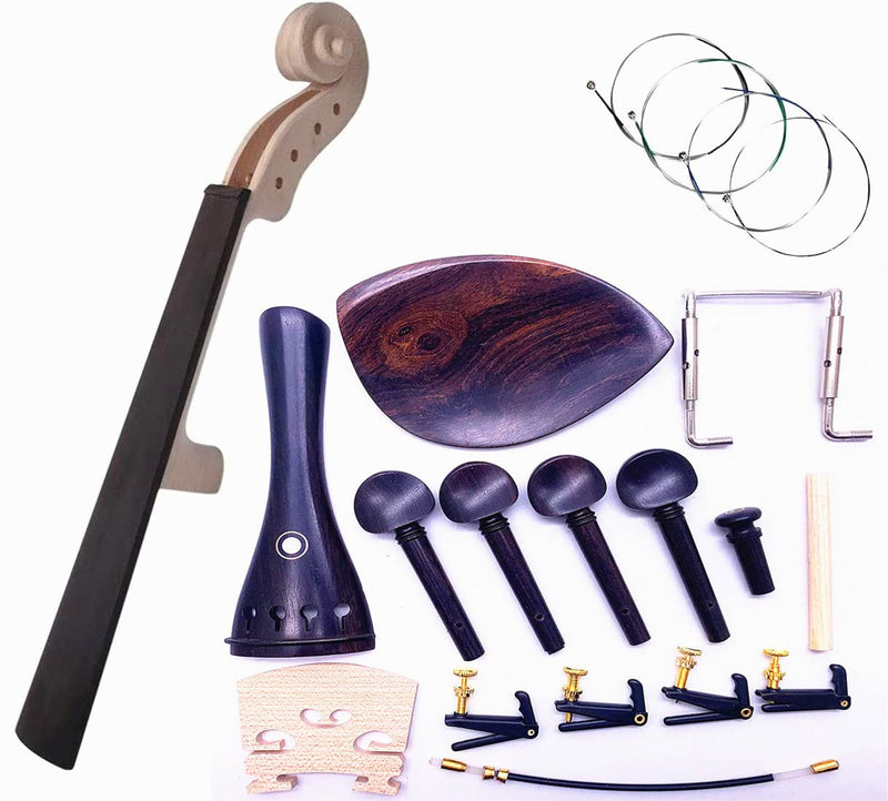 [AUSTRALIA] - Jiayouy 17Pcs 4/4 DIY Violin Accessories Kit Violin Neck & Fingerboard Wire Tailpiece Fine Tuner Tailgut Tuning Peg Endpin Bridges Chin rest Kit 