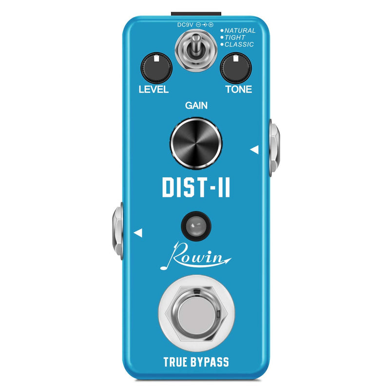 Rowin Distortion Guitar Effect Pedal Mini Analog Solo Distortion Pedal for Electric Guitar True Bypass DC 9V Blue LEF-301B