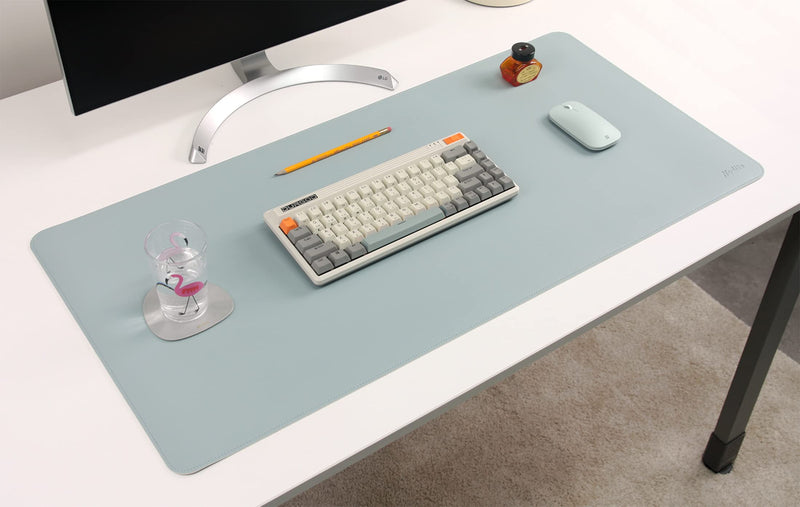 DeskPaw Dual-Sided Leather Desk Pad,Blotter for Laptop Computer,Mouse Pad,Writing,Drawing,Arts and Craft Mat (Blue/Silver, 17"x35”) 17"x35” Blue/Silver