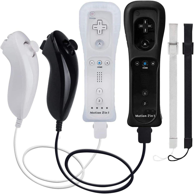 Motion Plus Wii Controllers 2Packs with Nunchucks, Wii Remote Controllers Compatible for wii and Wii U with Built in Motion Plus Black&White
