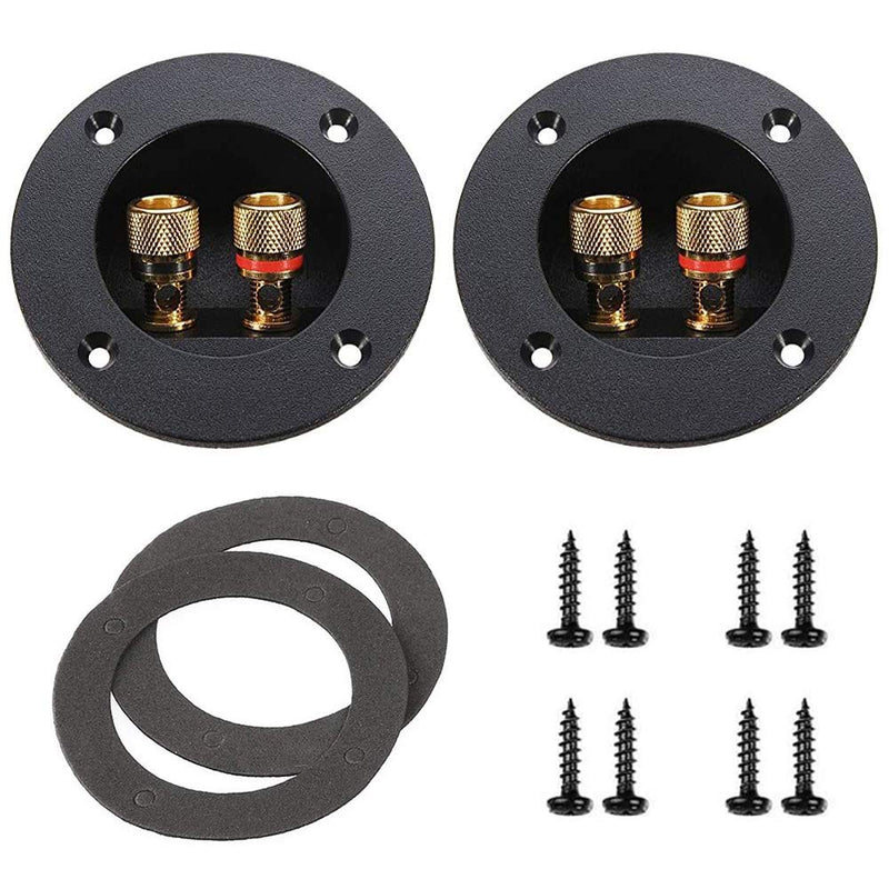 2 Pcs Black 3" Round 2-Way Speaker Box Terminal Binding Post Screw Cup Connector Subwoofer Plug