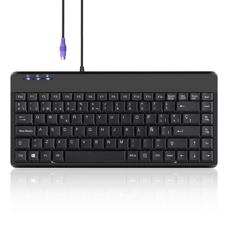Perixx PERIBOARD-409P ES Mini Teclado con PS2 Cable - 314x146x20mm - Negro - QWERTY Español