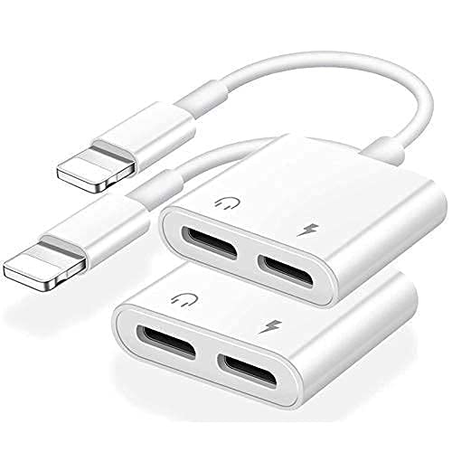 [Apple MFi Certified] 2PACK iPhone Lightning to 2 Lightning Adapter, Dual Lightning AUX + Charger Adapter Dongle Cable Splitter Compatible with iPhone 12/11/SE/X/XR/XS/8/7/6 Support Call + Charging White