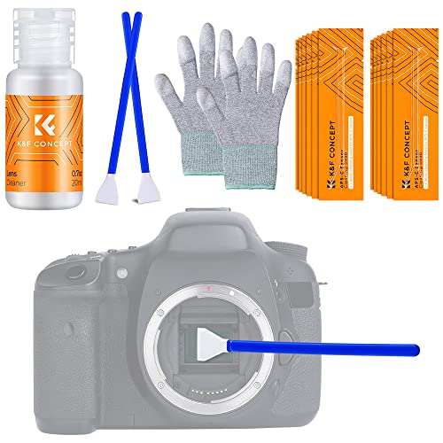K&F Concept APS-C Sensor Cleaning Kit - 16pcs Swabs, 20ml Cleaner & Gloves, Camera Lens Cleaning Kit for CMOS & CCD Sensors