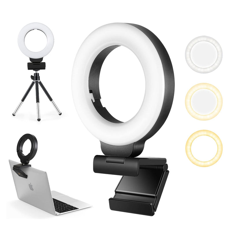 FDKOBE Webcam Lighting,Ring Light for Laptop/Computer,Zoom Call Lighting,4''Small Video Conference Lighting with Webcam Style Mount and Tripod,3 Light Modes&10 Brightness Levels,Selfie 3000k