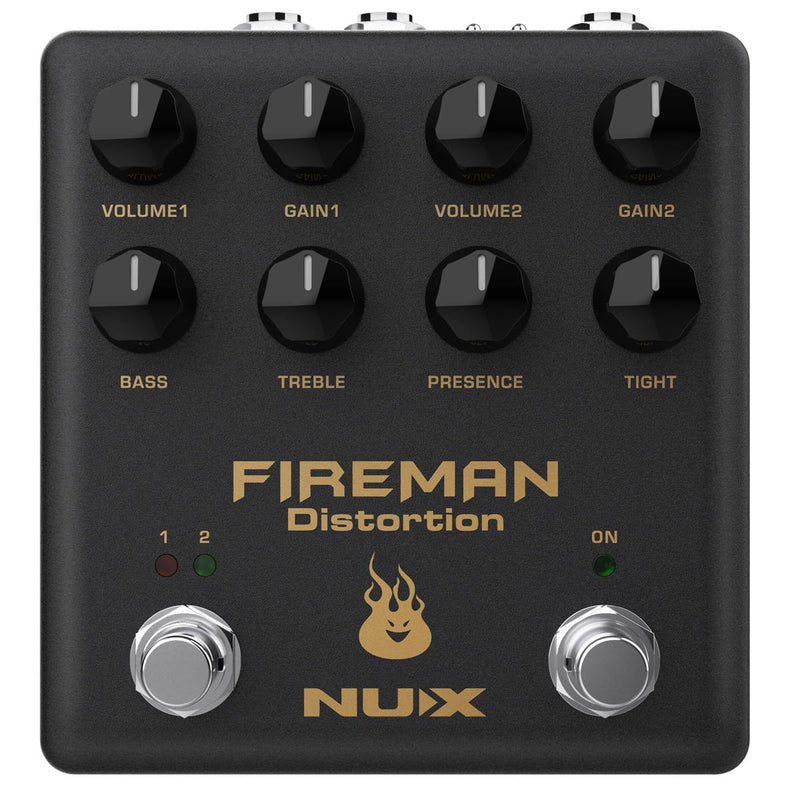 NUX Fireman Distortion Effect Pedal Dual Channel Brown Sound