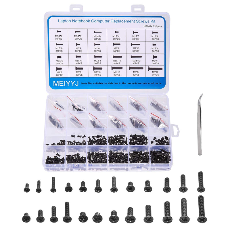 720pcs Laptop Notebook Screws Set,Replacement Computer Screws Kit,M1.4,M1.7,M2,M2.5,M3 countersunk Flat Head Phillips Mini Screw Set for Electronic Repair. 720pcs