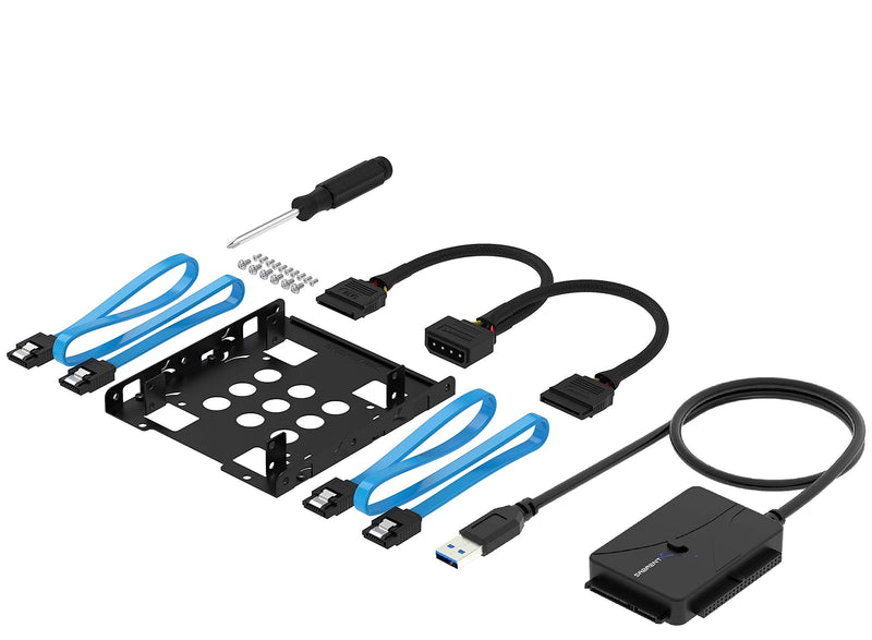 Sabrent 3.5-Inch to x2 SSD / 2.5-Inch Internal Hard Drive Mounting Kit [SATA and Power Cables Included]+ USB 3.0 to SSD/SATA/IDE 2.5/3.5/5.25-INCH Hard Drive Converter with UL Power Supply & LED Acti