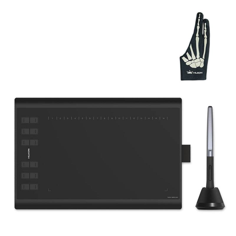 Huion Inspiroy H1060P Graphics Drawing Tablet with Digital Pen PW100 and Skeleton Glove, OTG Adapters Included