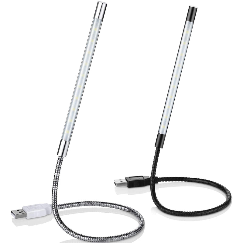 2 Pieces USB LED Light USB Light for Laptop Keyboard Light Gooseneck Light Computer Light Flexible Stick Dimmable LED Lamp Touch Switch for Reading Book (Black, Silver) Black, Silver