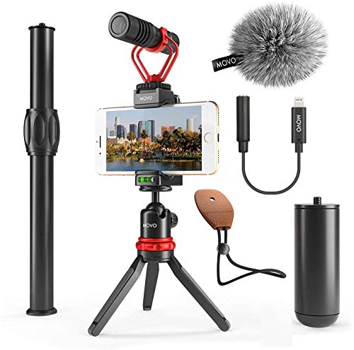 Movo VXR10+ iPhone Vlogging Kit Mini Tripod, Phone Grip, and Video Microphone Compatible with iPhone 12 Pro, 12, 11, 11 Pro, X, 8, 7, 6 and Android - for YouTube, TikTok, and Streaming