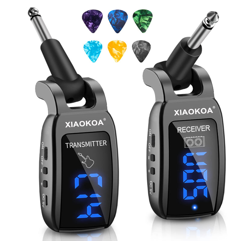 Wireless Guitar System, UHF 15 Channels Rechargeable Transmitter Receiver, 164ft Range with LED Screen, for Electric Bass Musical Instruments （Black） black