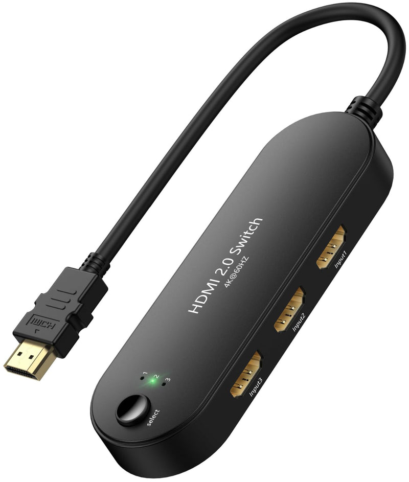 HDMI Switch 4K@60Hz, Vilcome 4K HDMI Splitter 3 in 1 Out, 3 Port Hdmi Switcher Box Supports UHD 3D HDR, Multi Port HDMI Hub Selector for Xbox PS3 4 5 TV Gaming Roku HDTV Fire Stick 1.25FT Cable