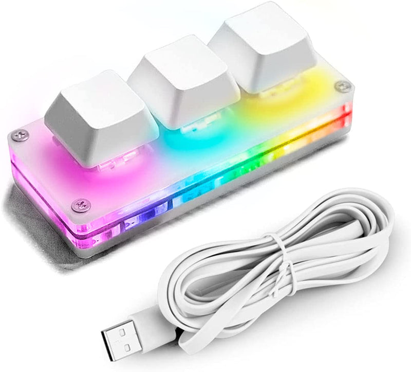 Ecarke USB Mini 3-Key Keypad Mechanical Gaming Keyboard Programming Macro with Software OSU HID Standard Keyboard（Upgrade Cherry Shaft & RGB LED） White
