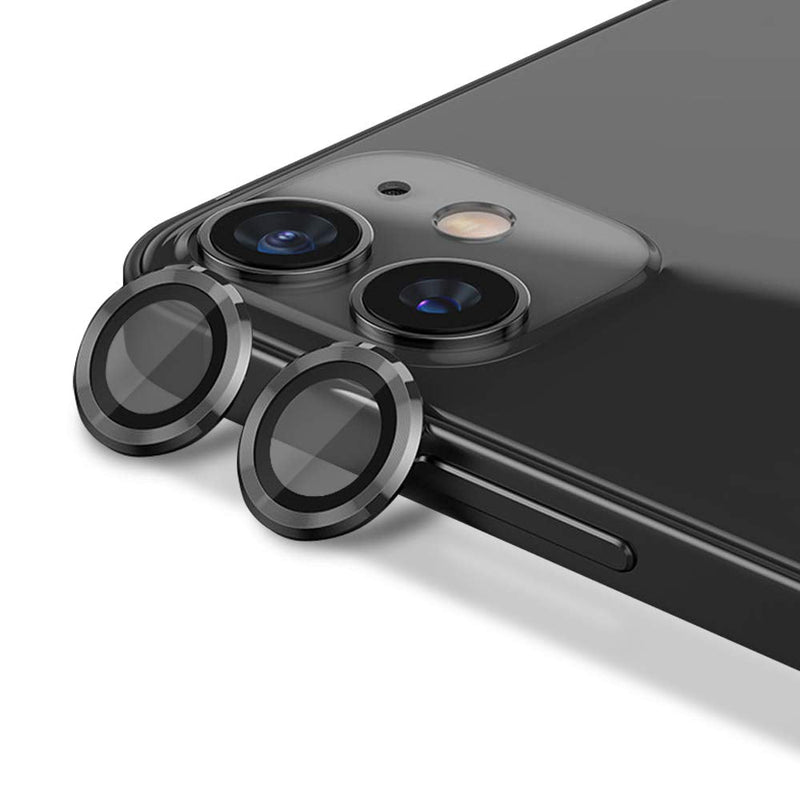 Camera Lens Protector for iphone 12/12 Mini / 11, Tempered Glass Film, Aluminum Alloy Screen Cover, 2 Pack Black, with Cleaning Kit