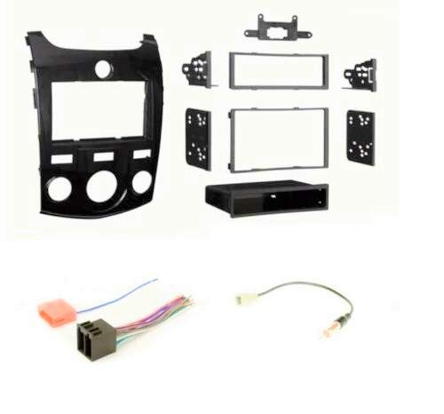 Car Stereo Dash Mount Kit Wire Harness and Antenna Adapter Combo to Install a Single or Double Din Size Aftermarket Radio for 2010 2011 2012 2013 Kia Forte w/Manual Climate Controls and No Factory NAV