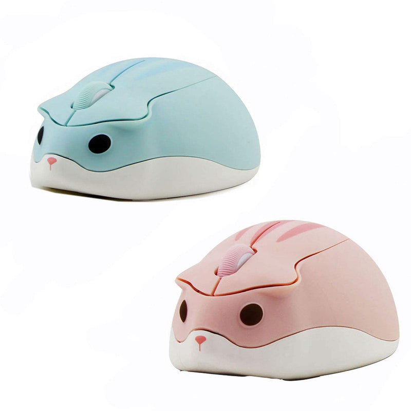CHUYI Animal Cartoon Hamster Shape Mini Travel Wireless Mouse 1200DPI Portable Optical Small Cordless Mice for Computer Laptop PC (1 Blue, 1 Pink)
