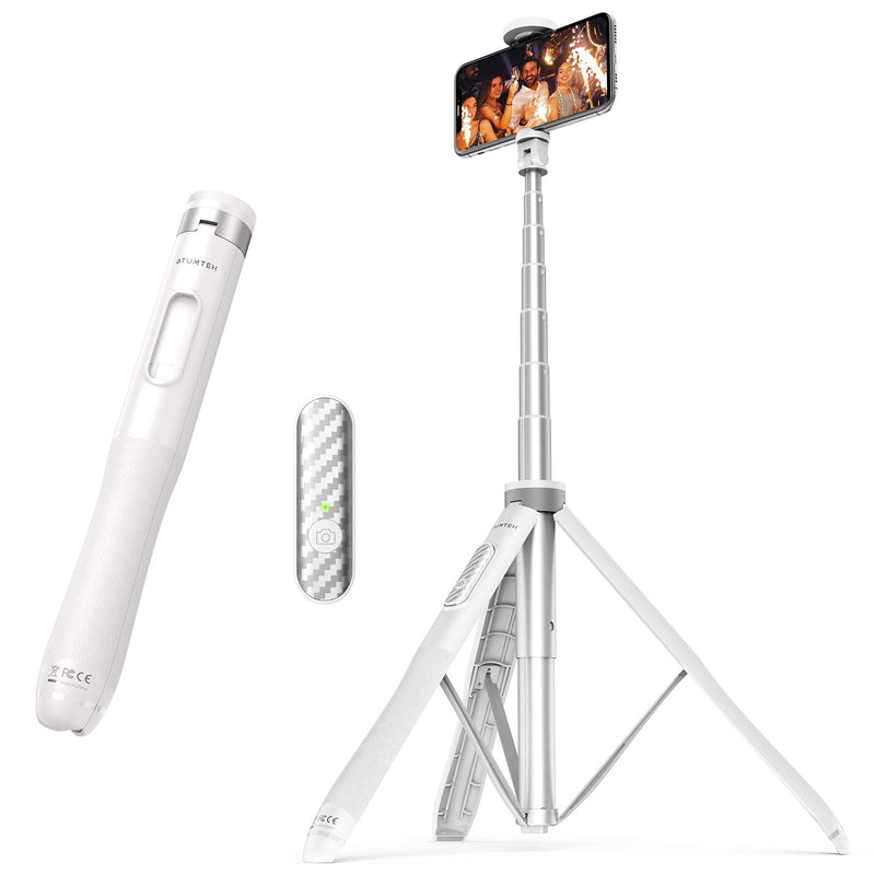 [AUSTRALIA] - ATUMTEK 51" Selfie Stick Tripod, All in One Extendable Phone Tripod Stand with Bluetooth Remote 360° Rotation for iPhone and Android Phone Selfies, Video Recording, Vlogging, Live Streaming, White 51" 