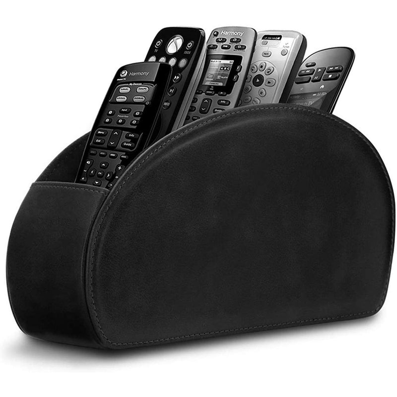 Leather Remote Control Holder with 5 Compartments TV Remote Caddy Storage Box/Tray,Desktop Organizer Store Controller,Glasses,Brush,Media Player,Pen,Space Saver for Bedside Table/Office Desk(Black) black