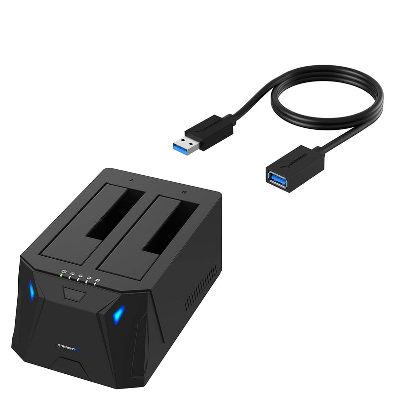 Sabrent USB 3.0 to SATA I/II/III Dual Bay External Hard Drive Docking Station + 22AWG 3 Feet USB 3.0 Extension Cable