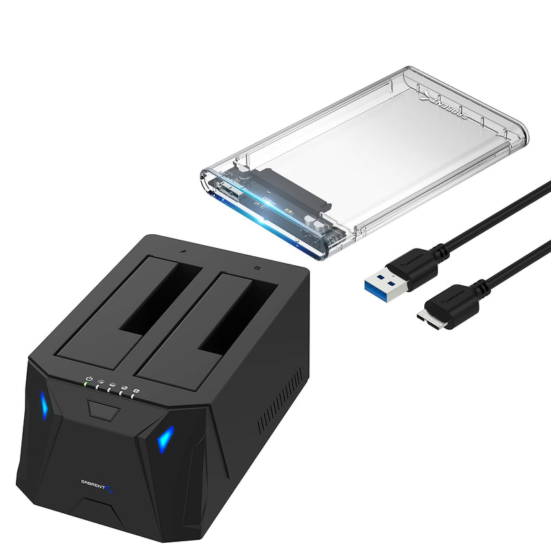 Sabrent USB 3.0 to SATA I/II/III Dual Bay External Hard Drive Docking Station + 2.5-Inch SATA to USB 3.0 Tool-Free Clear External Hard Drive Enclosure