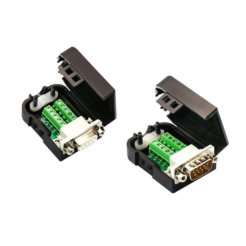 CenryKay DB9 Solderless RS232 DB9 Breakout Connector 9-pin Port Terminal Male Female Connector Board with Nut (1Pcs-Male+1Pcs-Female) 1Female+1Male+Nut
